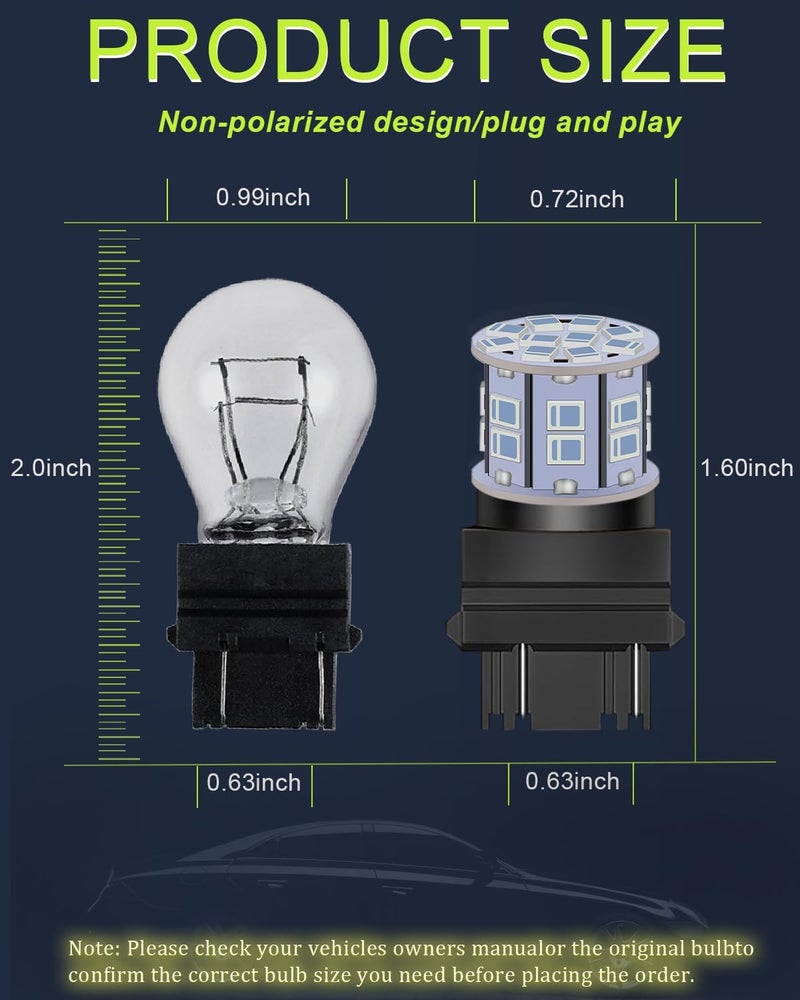 LEDYOTRY 3157 3156 لمبة LED حمراء للفرامل والإضاءة الخلفية 12V-24V ساطعة للغاية منخفضة الطاقة 3056 3057 3047 4057 لمبة LED للفرامل والإيقاف والإضاءة الخلفية وإشارات الانعطاف، عبوة من 2 - Image 3